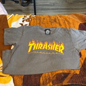 Thrasher Black Tee with Yellow & Orange Flame Logo